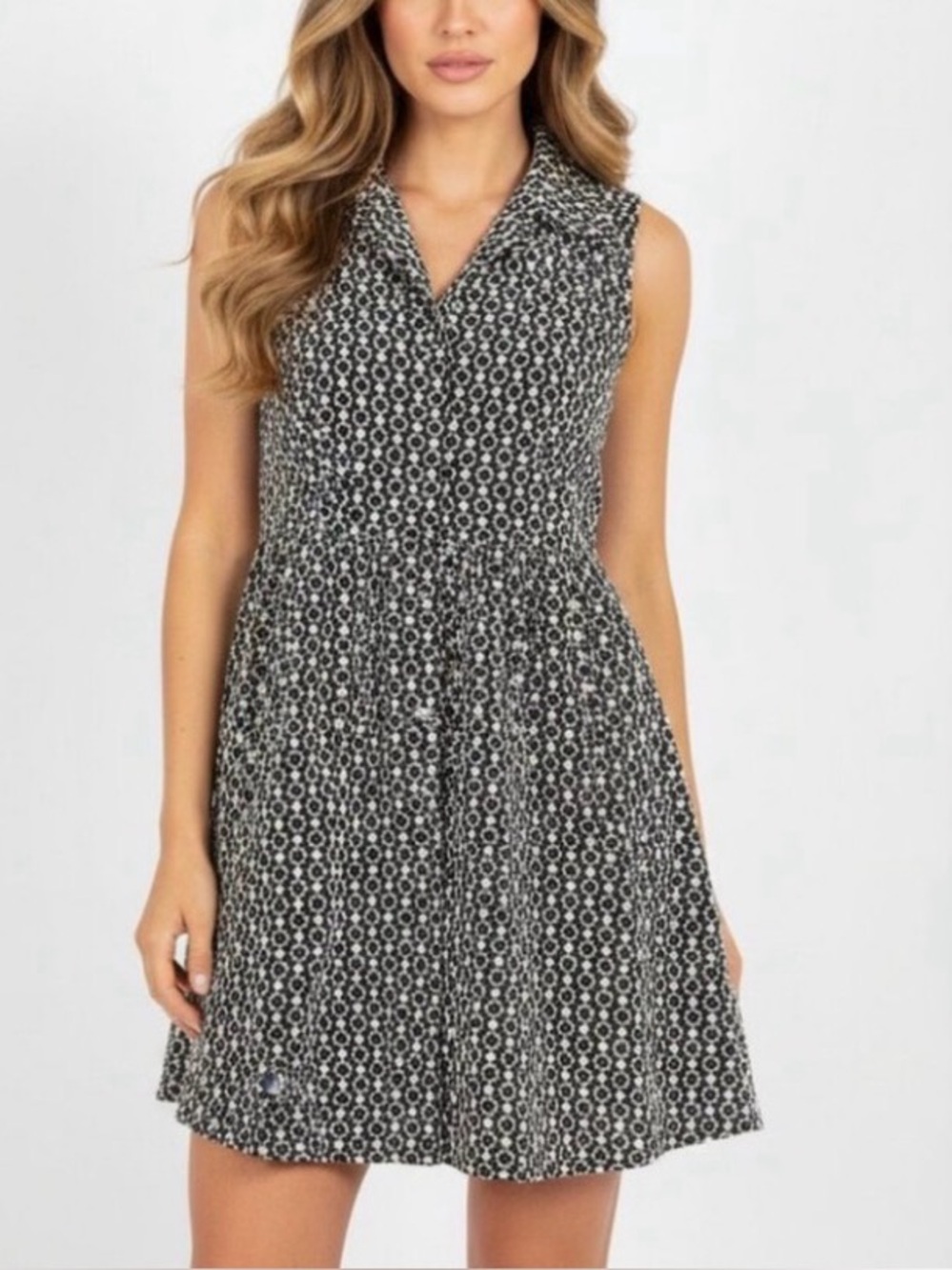Pomander Place Tuckernuck Noelle Shirt Dress Sz M Black Eyelet Sleeveless Pocket